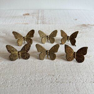 Mixed Set of Six Vintage Brass Butterfly Napkin Ring Holders